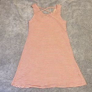 Red and tan striped dress